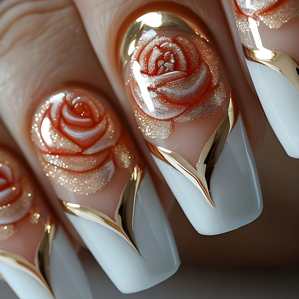 Nail Art Full Color - Beyaz Fransız Ucu Çivilere Basın Orta