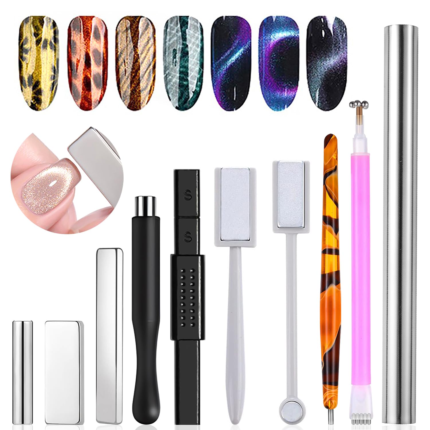 Nail Art Full Color - 10 Adet Kedi Gözü Mıknatıs Seti