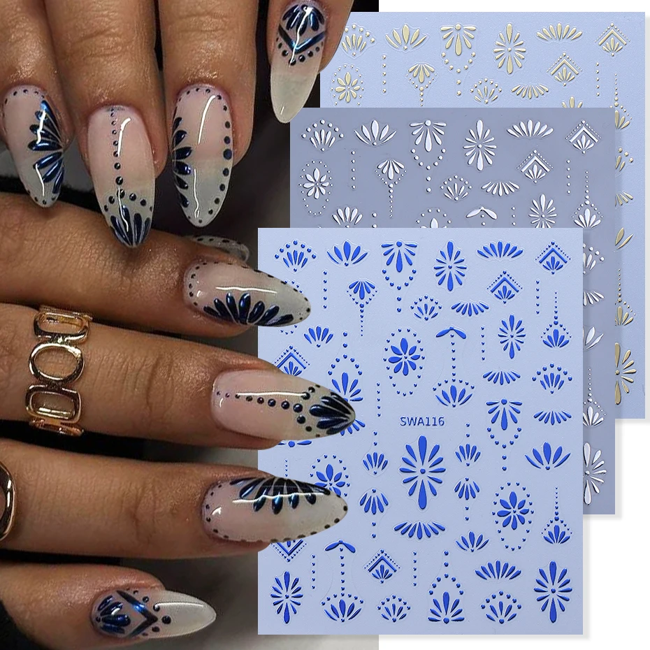 Nail Art France - 3 adet Bohem Tarzı Tırnak Çıkartmalar