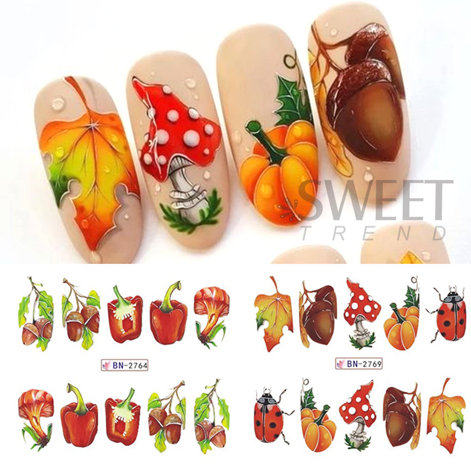 12 adet sonbahar tırnak çıkart - Nail Art France incelemesi ve fiyatı
