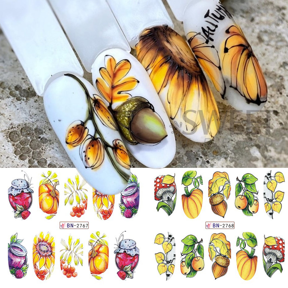 12 adet sonbahar tırnak çıkart - Nail Art France incelemesi ve fiyatı